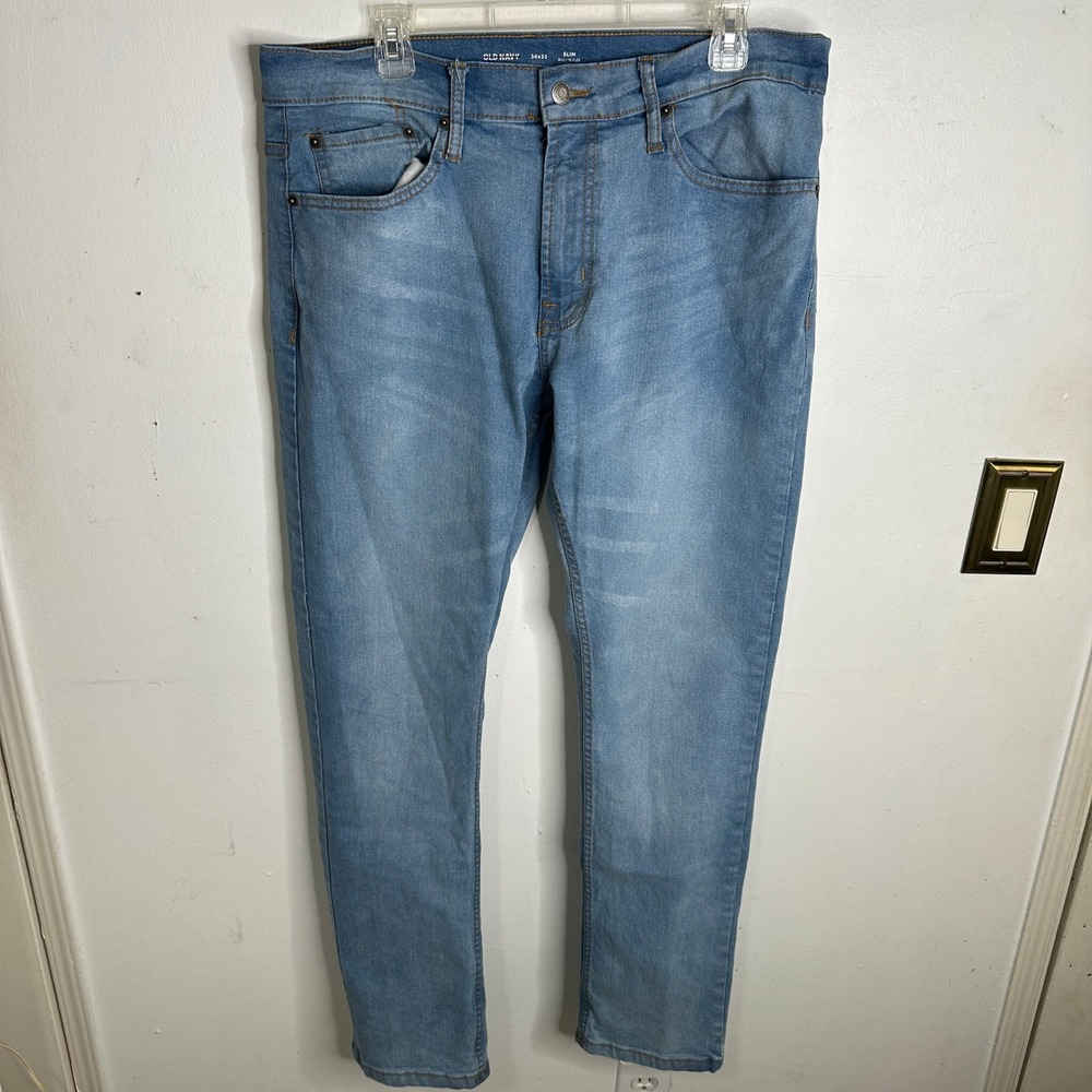 Old Navy Mens 34x32 Slim Built-In Flex Light Wash Blue Denim Jeans‎